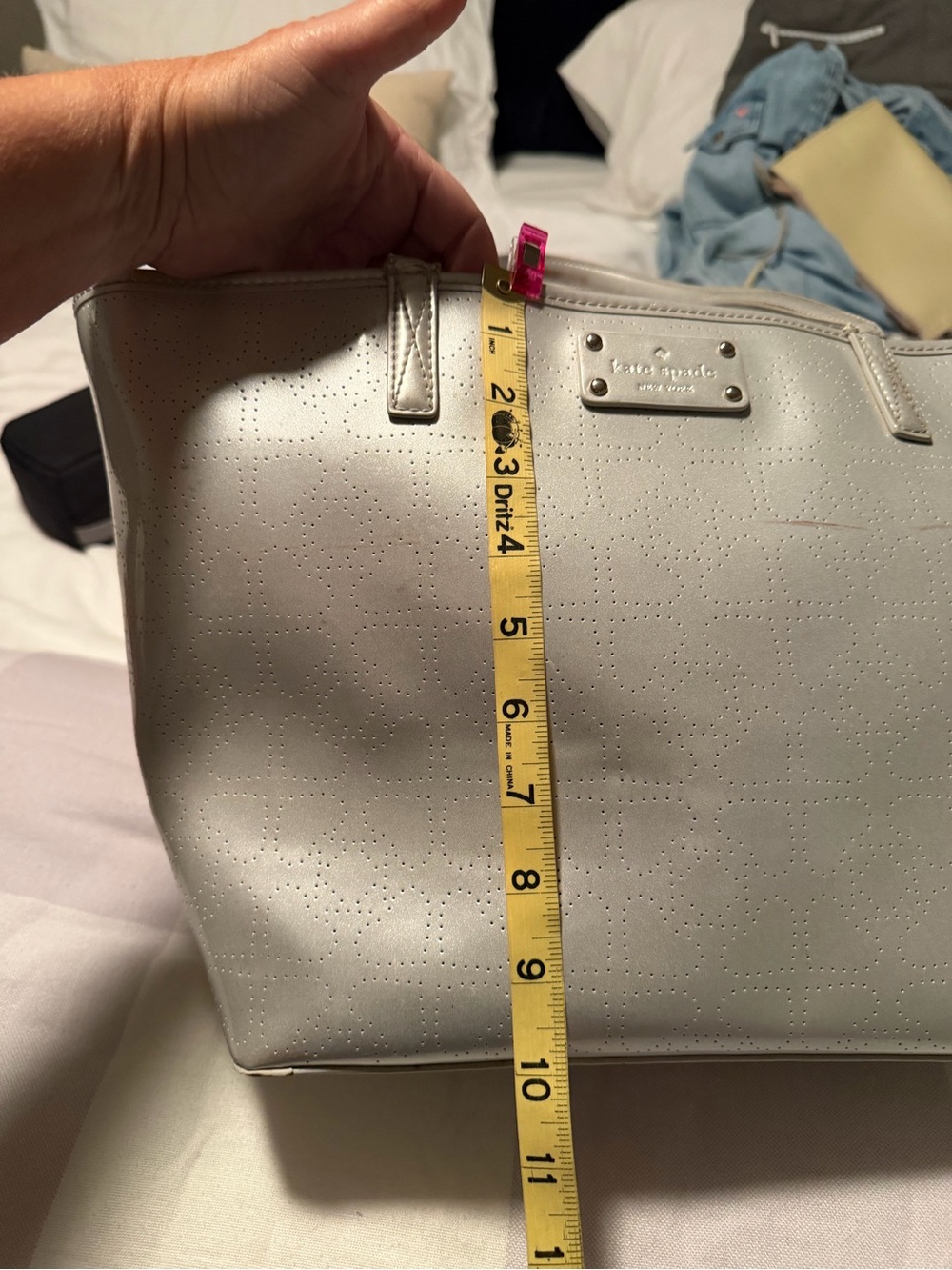 kate spade harmony Metallic Silver Perforated Leather Tote - Picture 9 of 13